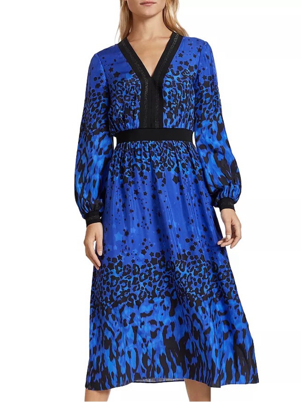 Ted Baker Maryema Topaz Mixed Blue Black Leopard Stars Print Crepe Midi Dress 6